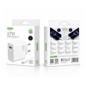 GERLAX A31T Φορτιστής PD 67W Mobile Charger 1 Θύρα USB Με Καλώδιο USB ΣΕ Type-C - Χρώμα: Άσπρο