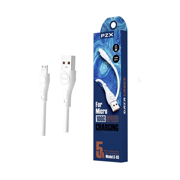 PZX S-03 Charging And DATA 1M CABLE USB Το Micro 5A - Color: White