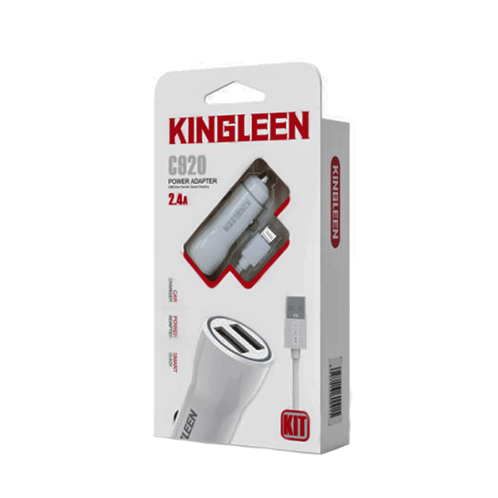 KINGLEEN C920 Car Charger With 2 USB Ports And USB TO LIGHTNING Cable 2.4A - Color: White