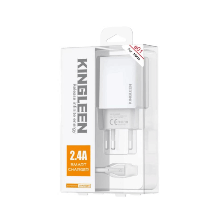 KINGLEEN E01 Charger With 1 Port USB 2.4A With Cable USB-A To Micro - Color: White