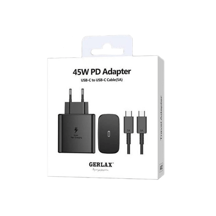 GERLAX A12 Mobile Charger PD 45W 1 TYPE C Port With Cable Type-C To Type-C - Color: Black