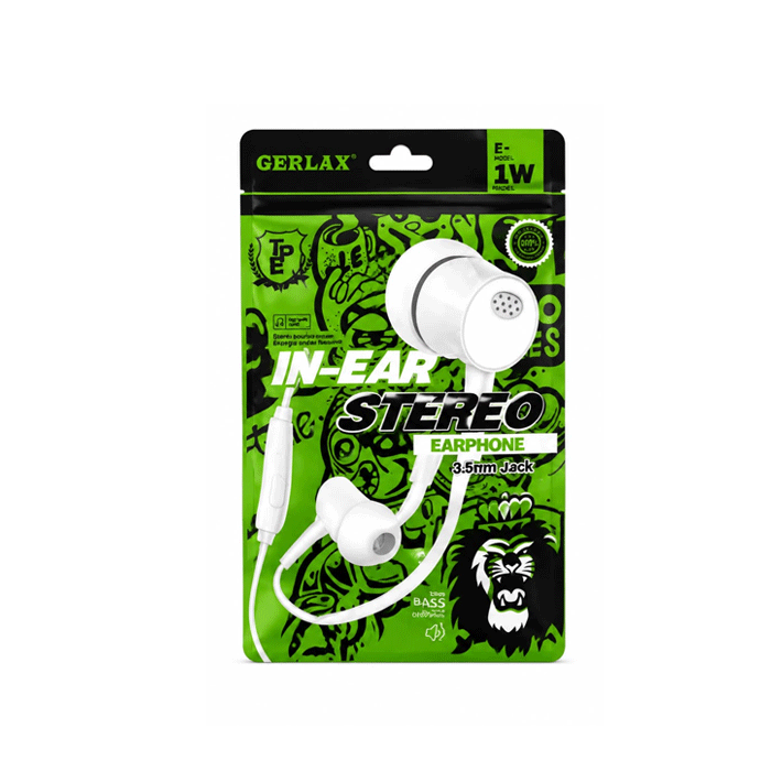 GERLAX E1W Ακουστικά Ενσύρματα 3.5mm in-Ear Wired Earphone - Χρώμα: Λευκό
