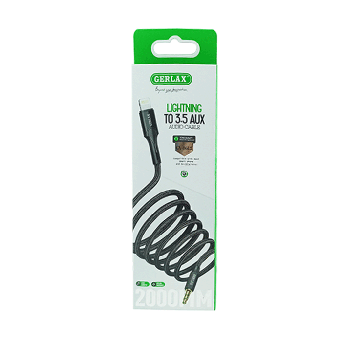 GERLAX GX-06L2 Καλώδιο Lightning To AUX 3.5mm Cable 2M - Χρώμα: Μαύρο