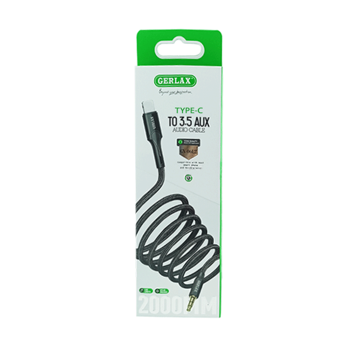 GERLAX GX-06T2 Καλώδιο Type-C To AUX 3.5mm Cable 2M - Χρώμα: Μαύρο
