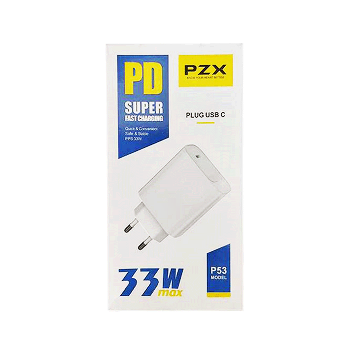 PZX P53 Φορτιστής κινητού / Super Fast Mobile Charger 33W με 1 Θύρα Type-C Και Καλώδιο Type-C Σε Type-C - Χρώμα: Λευκό