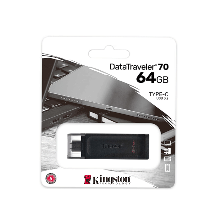 Kingston pendrive 64GB USB-C DT70 - Χρώμα : Μαυρο