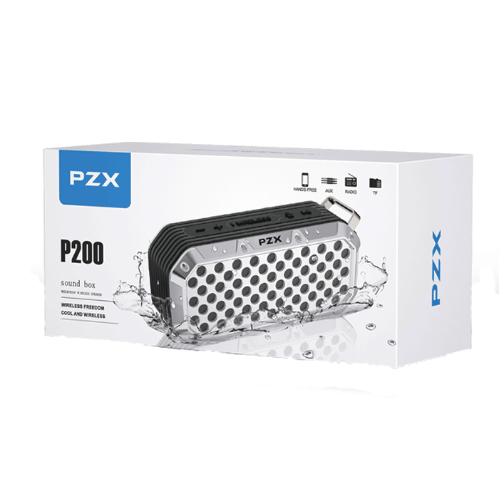 PZX P200 Bluetooth Speaker 5.0 Wireless Portable Waterproof With Aux/TF/U Disk/FM - Color: Silver