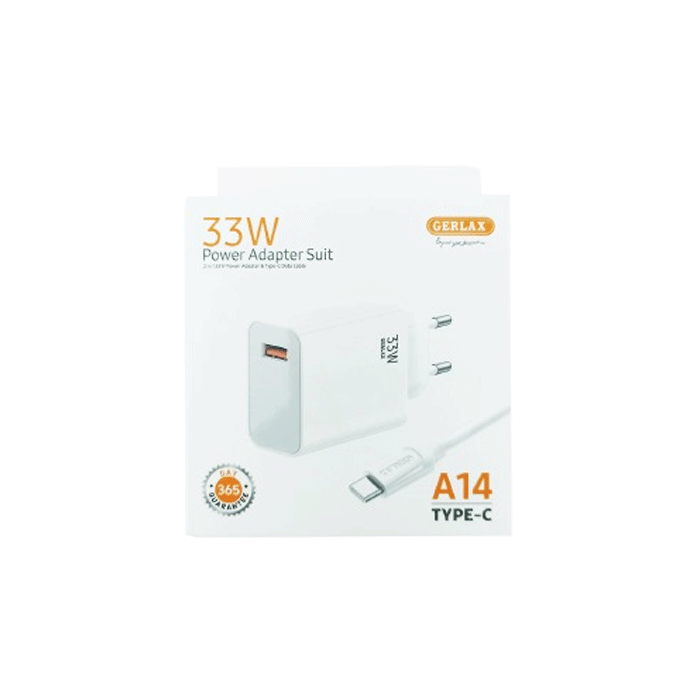 GERLAX A14 Φορτιστής PD 33W Mobile Charger 1 Θύρα USB Με Καλώδιο USB ΣΕ Type-C - Χρώμα: Άσπρο