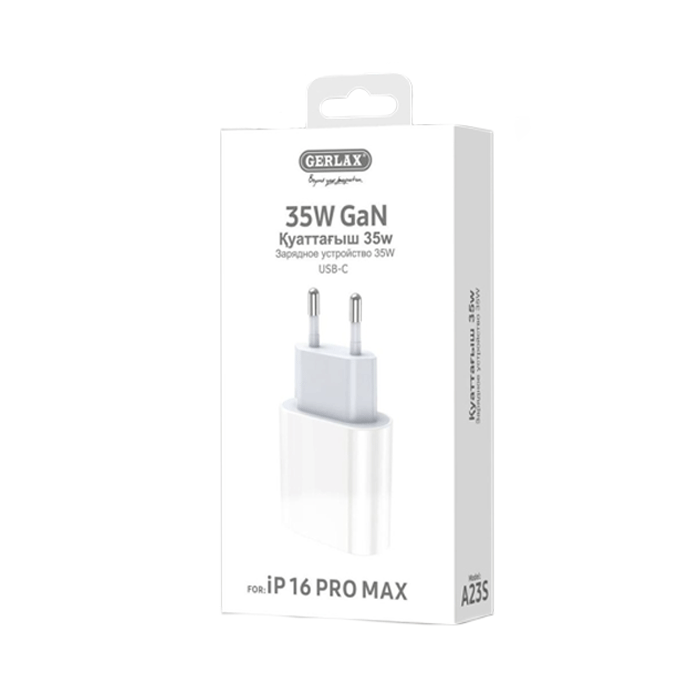 GERLAX A23S Φορτιστής κινητού / Mobile Fast Charger 35W Gan με 1 Θύρα Type-C - Χρώμα: Λευκό