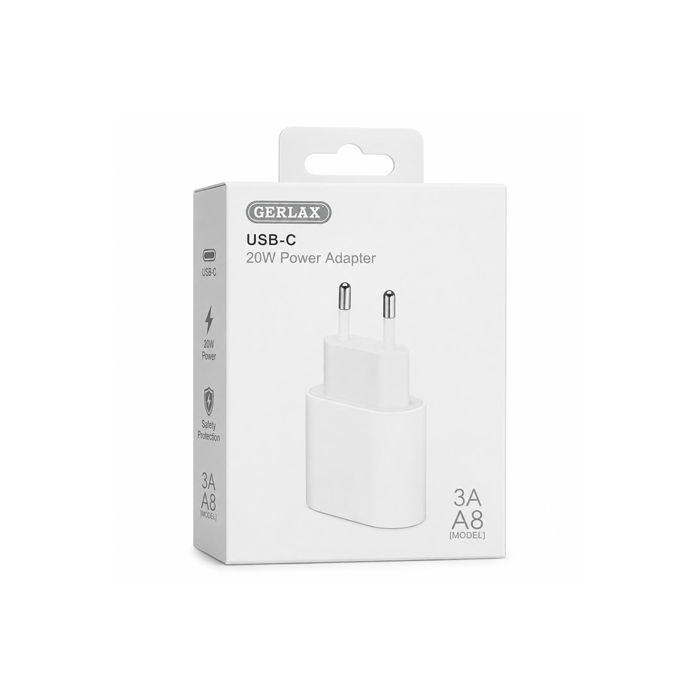 GERLAX A8 Αντάπτορας κινητού / Mobile Fast Charger 20W με 1 Θύρα Type-C 3A - Χρώμα: Λευκό