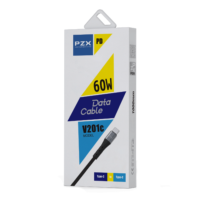 PZX V201C Charging And DATA 1M CABLE Type-C To Type-C PD60W - Color: Black