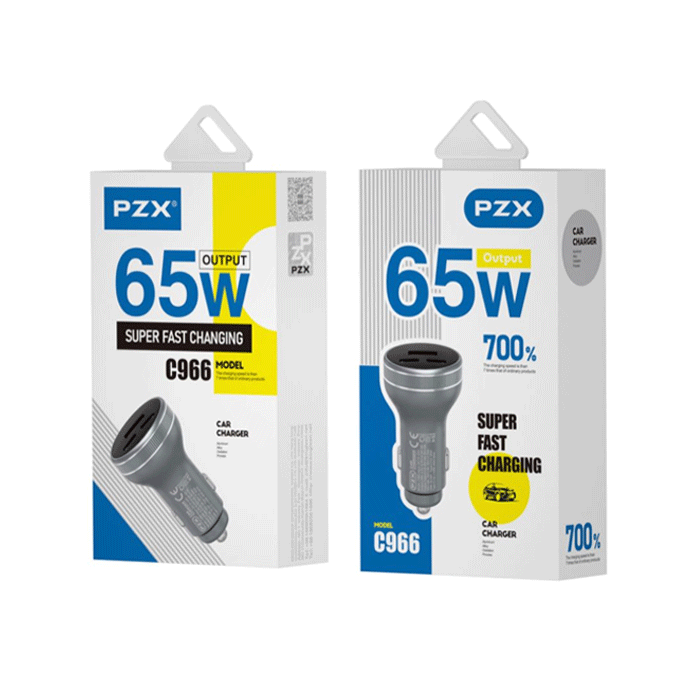 PZX C966 Φορτιστής Αυτοκινήτου / Car Charger 65W Με Θύρα USB Και TYPE C 5V/3A - Χρώμα: Μαύρο