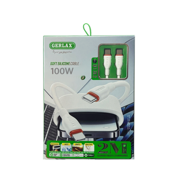 GERLAX D13T2 Καλώδιο Type-C To Type-C Cable 100W 2M - Χρώμα: Άσπρο
