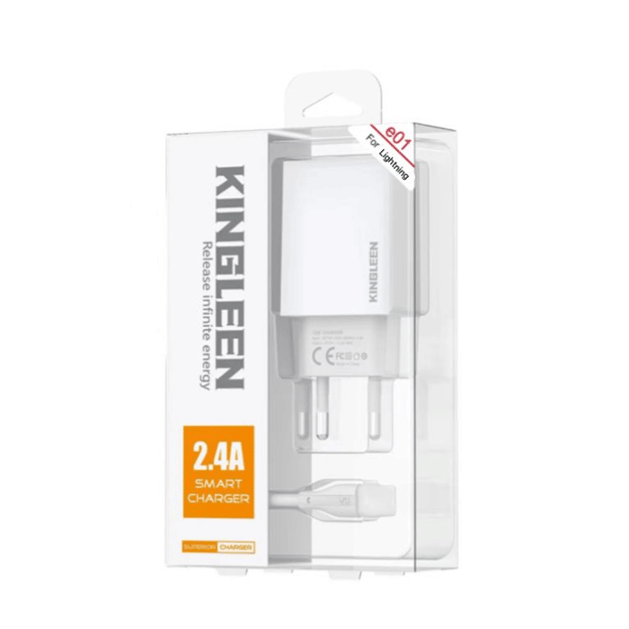 KINGLEEN E01 Φορτιστής / Charger με 1 θύρα USB 2.4A Με Καλώδιο USB-Α Σε Lightning - Χρώμα: Λευκό