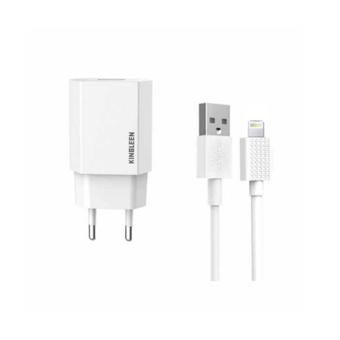 KINGLEEN E06 Φορτιστής κινητού / Mobile Charger με 2 Θύρες USB-A Και Καλώδιο USB Σε Lightning - Χρώμα: Λευκό