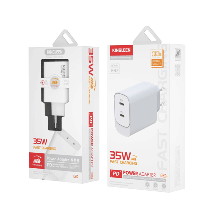 KINGLEEN E37 Φορτιστής κινητού / Mobile Charger 35W με 2 Θύρες Type-C - Χρώμα: Λευκό