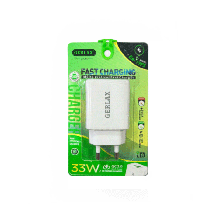 GERLAX GA-19FS Φορτιστής κινητού / Mobile Charger 33W με 1 Θύρα USB-A Και 1 Θύρα Type-C - Χρώμα: Λευκό