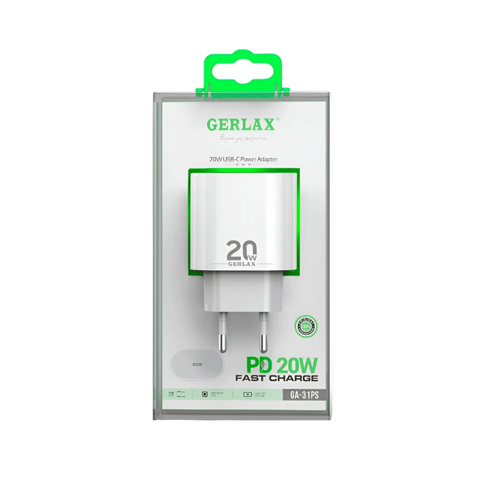 GERLAX GA-31PS Φορτιστής κινητού / Mobile Charger 20W με 1 Θύρα Type-C - Χρώμα: Άσπρο