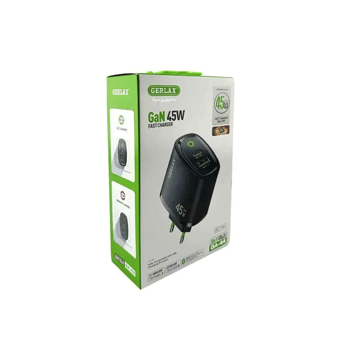 GERLAX GA-44S Φορτιστής GaN PD 45W Mobile Charger 1 Θύρα USB-A Και 1 Θύρα TYPE C - Χρώμα: Μαυρο