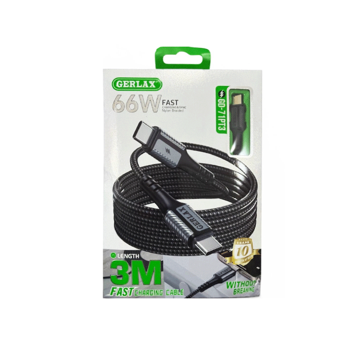 GERLAX GD-71PT3 Καλώδιο Type-C To Type-C Cable 66W 3M - Χρώμα: Μαυρο