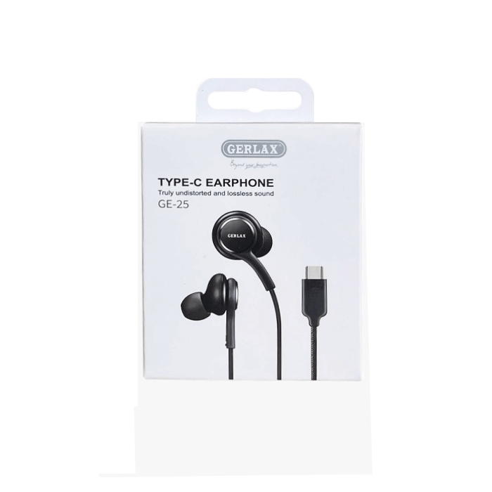 GERLAX GE-25 Ακουστικά Ενσύρματα in-Ear Wired Type-C Earphone 1Μ - Χρώμα: Μαυρο