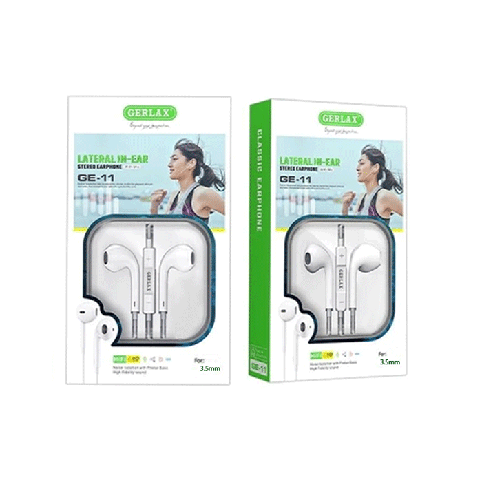 GERLAX GE-11 Ενσύρματα Ακουστικά / In-ear HIFI 3.5mm Earphones - Χρώμα : Άσπρο