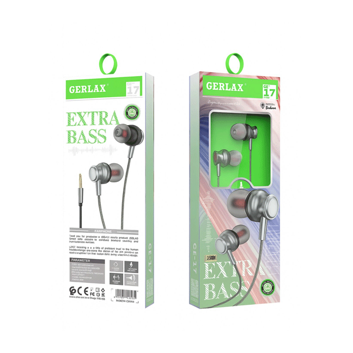 GERLAX GE-17 Ενσύρματα Ακουστικά / In-ear HIFI 3.5mm Earphones 1M - Χρώμα : Μαυρο