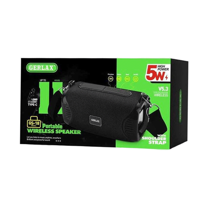 GERLAX GS-18 Portable Wireless Bluetooth Speaker Με ιμάντα ώμου 5W - Χρώμα : Μαυρο