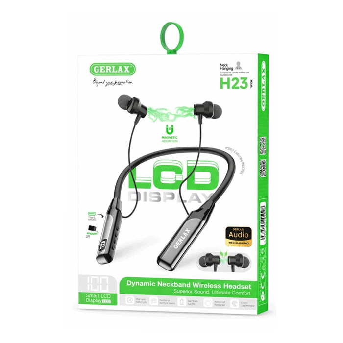 GERLAX H23 Bluetooth Wireless Neck-Band Stereo Sport Earphones / Ασύρματα Ακουστικά - Χρώμα : Μαυρο