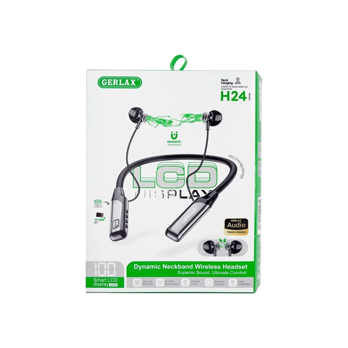 GERLAX H24 Bluetooth Wireless Neck-Band Stereo Sport Earphones / Ασύρματα Ακουστικά - Χρώμα : Μαυρο