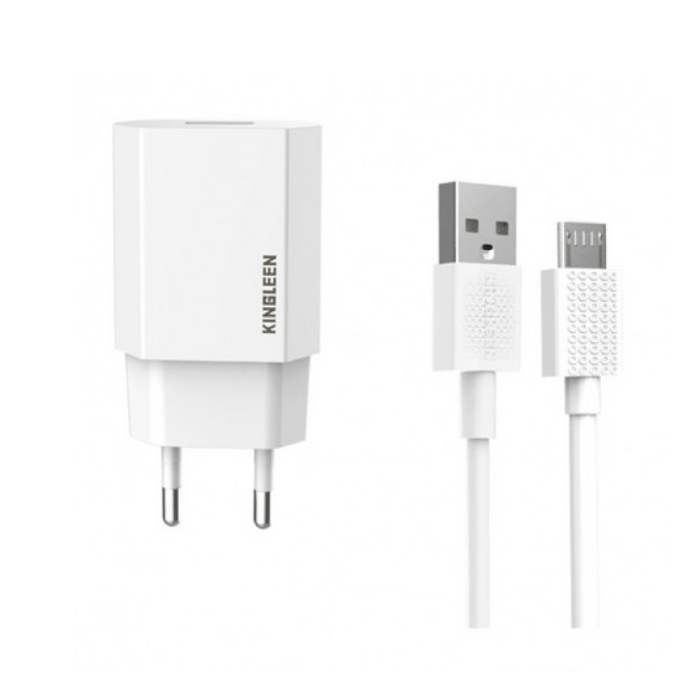 KINGLEEN E06 Φορτιστής κινητού / Mobile Charger με 2 Θύρες USB-A Και Καλώδιο USB Σε Micro - Χρώμα: Λευκό