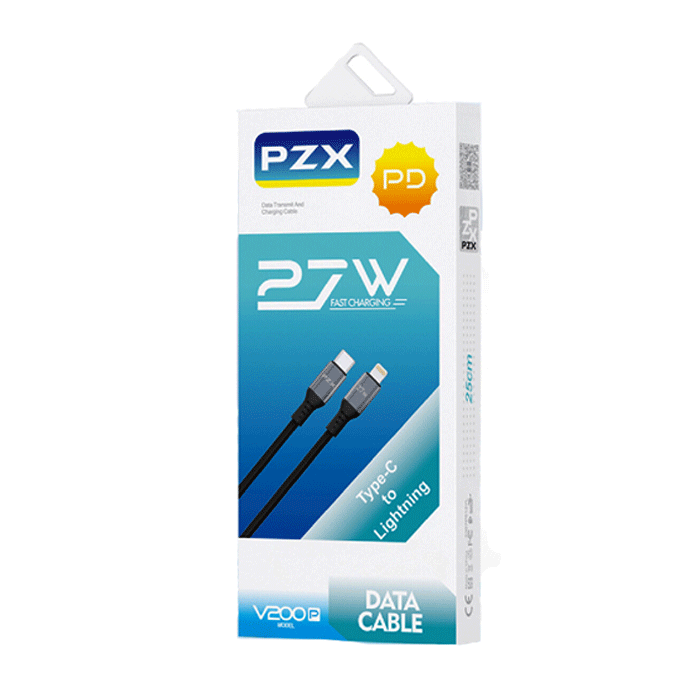 PZX V201P Καλώδιο Φόρτισης και Μεταφοράς Δεδομένων 1M / Charging And DATA CABLE Type-C ΣΕ Lightning PD27W - Χρώμα: Μαύρο