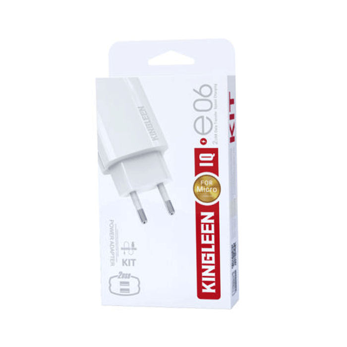 KINGLEEN E06 Φορτιστής κινητού / Mobile Charger με 2 Θύρες USB-A - Χρώμα: Λευκό