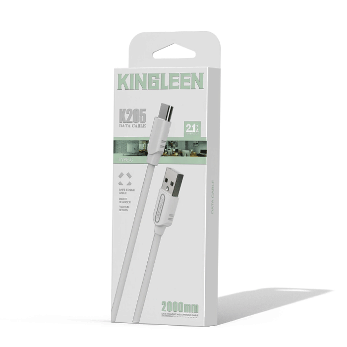 KINGLEEN K205 Καλώδιο Φόρτισης και Μεταφοράς Δεδομένων 2M / Charging And DATA CABLE USB Σε Type-C 2.1A - Χρώμα: Λευκό