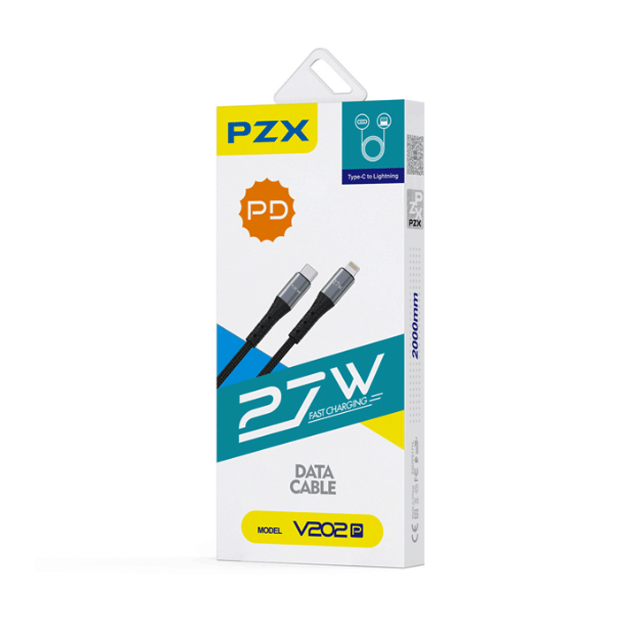 PZX V202P Καλώδιο Φόρτισης και Μεταφοράς Δεδομένων 2M / Charging And DATA CABLE Type-C ΣΕ Lightning PD27W - Χρώμα: Μαύρο