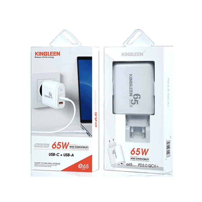KINGLEEN E65 Φορτιστής PD 65W Mobile Charger 1 Θύρα USB-A Και 1 Θύρα TYPE C - Χρώμα: Λευκό