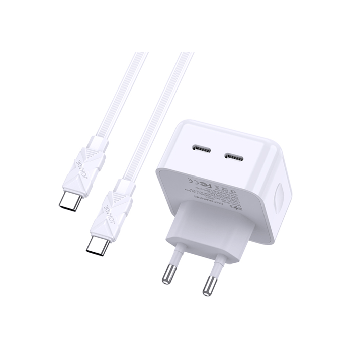 JOKADE JB040 Φορτιστής κινητού / Mobile Charger 40W Με 2 Θύρες Type-C Και Καλώδιο Type-C Σε Type-C - Χρώμα: Λευκό