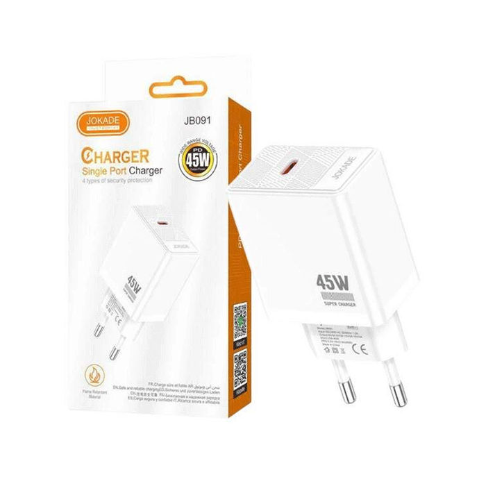 JOKADE JB091 Φορτιστής κινητού / Mobile Fast Charger 45W με 1 Θύρα Type-C - Χρώμα: Λευκό