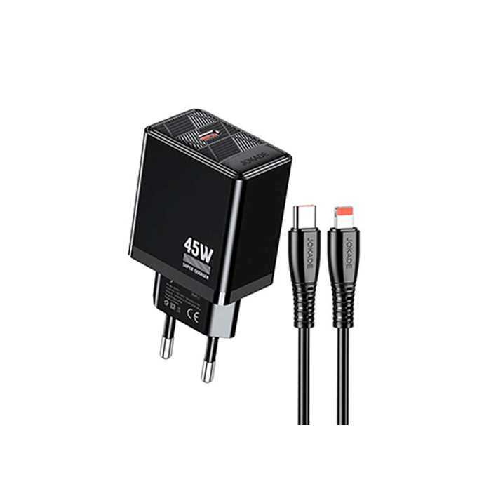 JOKADE JB092 Φορτιστής κινητού / Mobile Fast Charger 45W με 1 Θύρα Type-C Και Καλώδιο Type-C Σε Lightning - Χρώμα: Μαυρο
