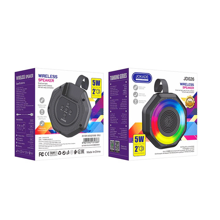 JOKADE JD026 Wireless Speaker Bluetooth RGB / Ασύρματο Ηχείο 5W - Χρώμα : Μαυρο