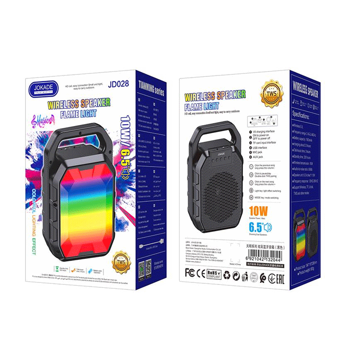 JOKADE JD028 Wireless Speaker Bluetooth RGB / Ασύρματο Ηχείο 10W - Χρώμα : Μαυρο