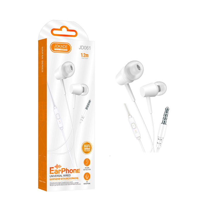 JOKADE JD061 Ενσύρματα Ακουστικά / In-ear HIFI 3.5mm Earphones With Microphone 1.2M - Χρώμα : Άσπρο