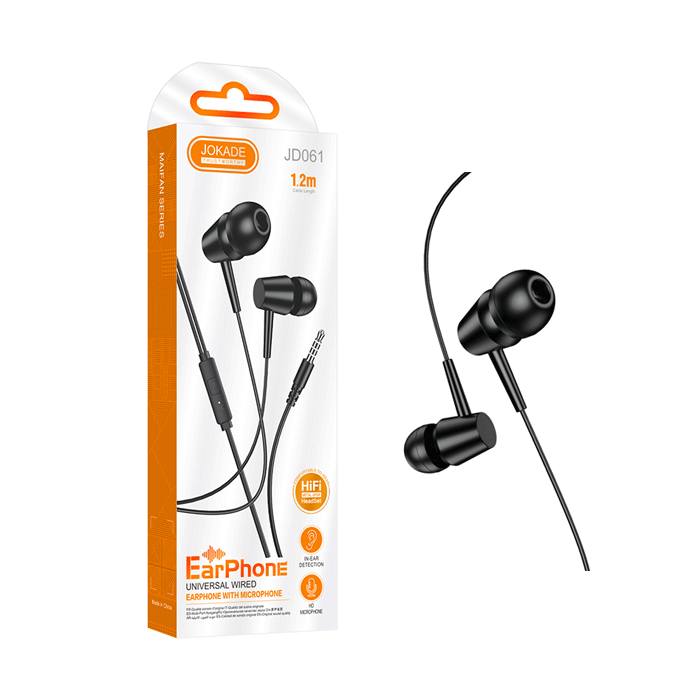 JOKADE JD061 Ενσύρματα Ακουστικά / In-ear HIFI 3.5mm Earphones With Microphone 1.2M - Χρώμα : Μαυρο