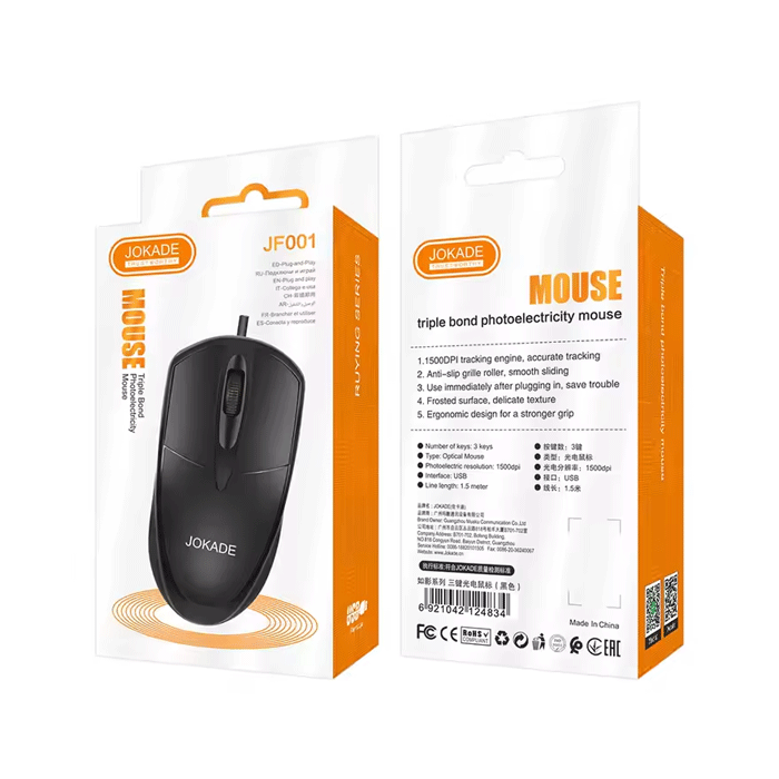 JOKADE JF001 Wired USB Mouse / Ενσύρματο ποντίκι Χρώμα : Μαυρο