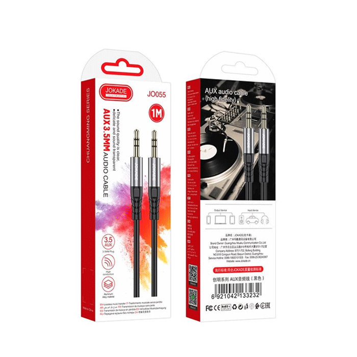 JOKADE JO055 Καλώδιο AUX 3.5mm To AUX 3.5mm Cable - Χρώμα: Μαύρο