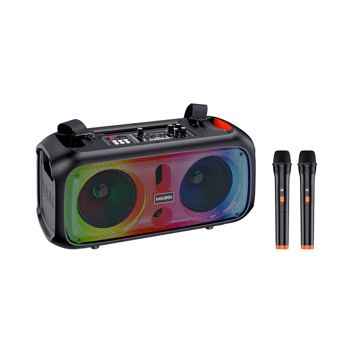 KAKUSIGA KSC-1001 Wireless Speaker Bluetooth RGB With 2 Wireless Microphone / Ασύρματο Ηχείο 30W - Χρώμα : Μαυρο