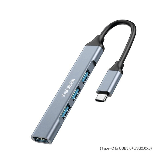 KSC-1429 Μετατροπέας USB-C ΣΕ USB 3.0 Και USB 2.0*3 Adaptor 4 IN 1 With Cable 6cm - Χρώμα: Μαύρο