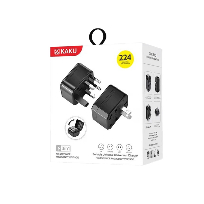 KAKUSIGA KSC-174 Portable Universal Conversion Plug Charger 3 In 1 Adapter - Χρώμα: Μαυρο