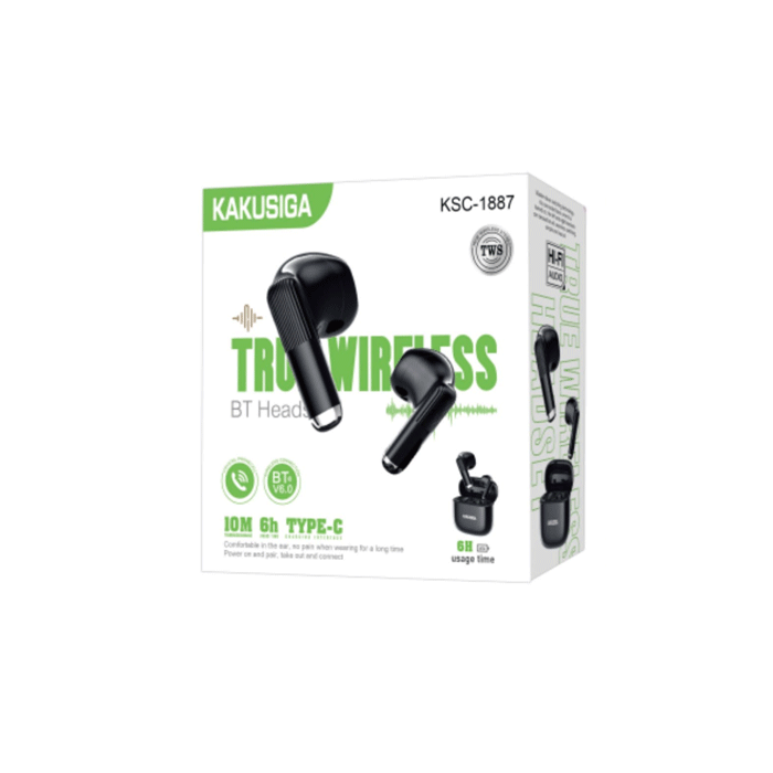 KAKUSIGA KSC-1887 True Wireless BT 6.0 Bluetooth Handsfree 6H / Ασύρματα Ακουστικά TWS - Χρώμα : Μαυρο