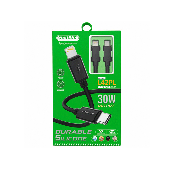 GERLAX L42PL Καλώδιο Φόρτισης Type-C σε Lightning 30W 6A - Χρώμα: Μαυρο